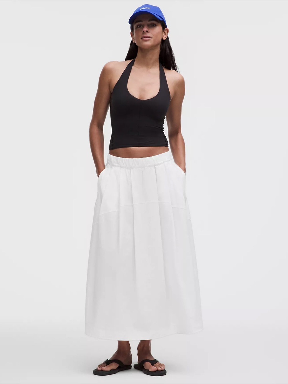 Lululemon NWT Linen Adjustable-Hem Maxi Skirt White Pockets M